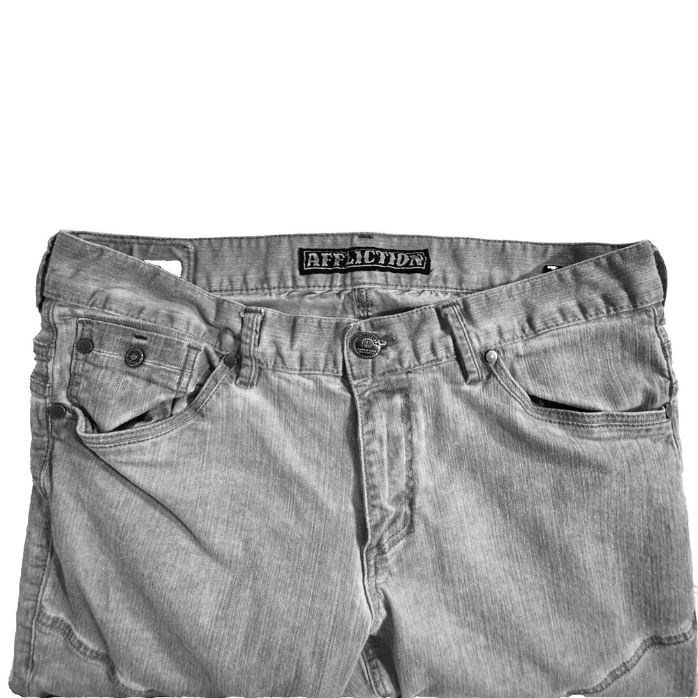 Affliction Jeans Men's 34 Long Gage Moto Stretch Charcoal Fade Motorcycle Style - Picture 4 of 16